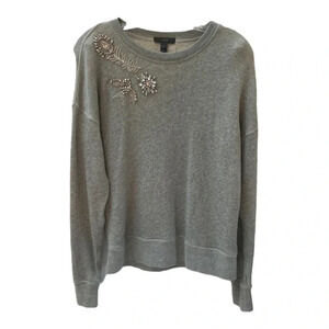 J.Crew Heather Gray Jeweled Embellished Glam Sweatshirt Sweater Top  S